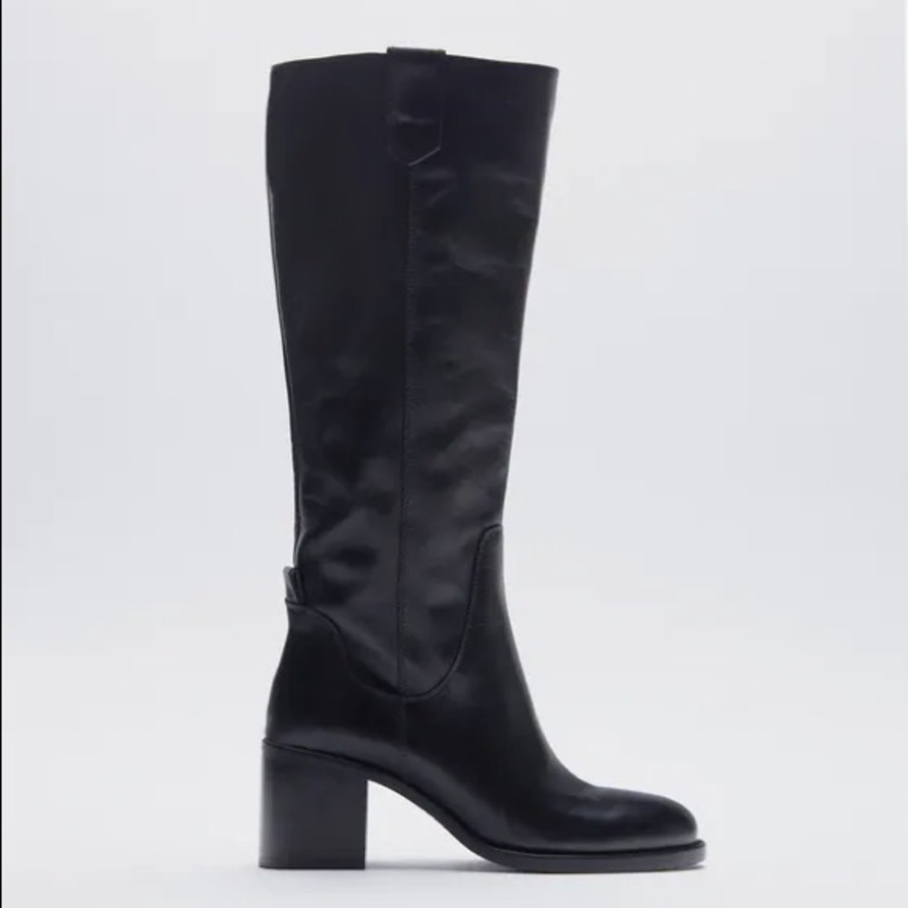 NWT Zara Leather Block Heel Boots